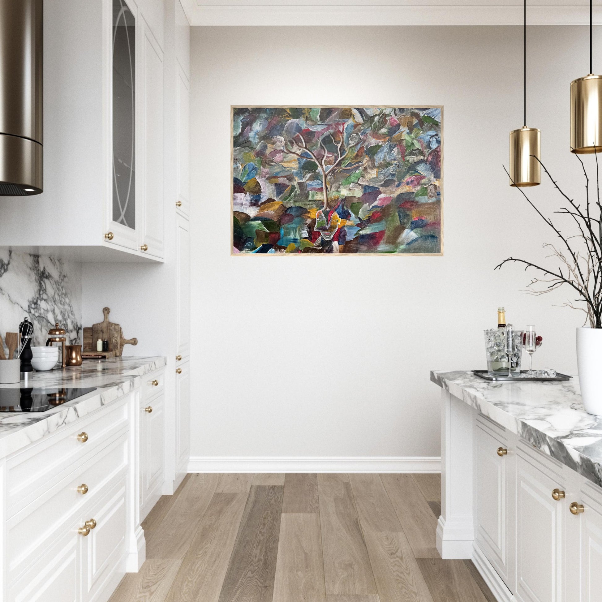 Wooden Frame Print - Elegant Semi-Glossy Art Poster in a kitchen