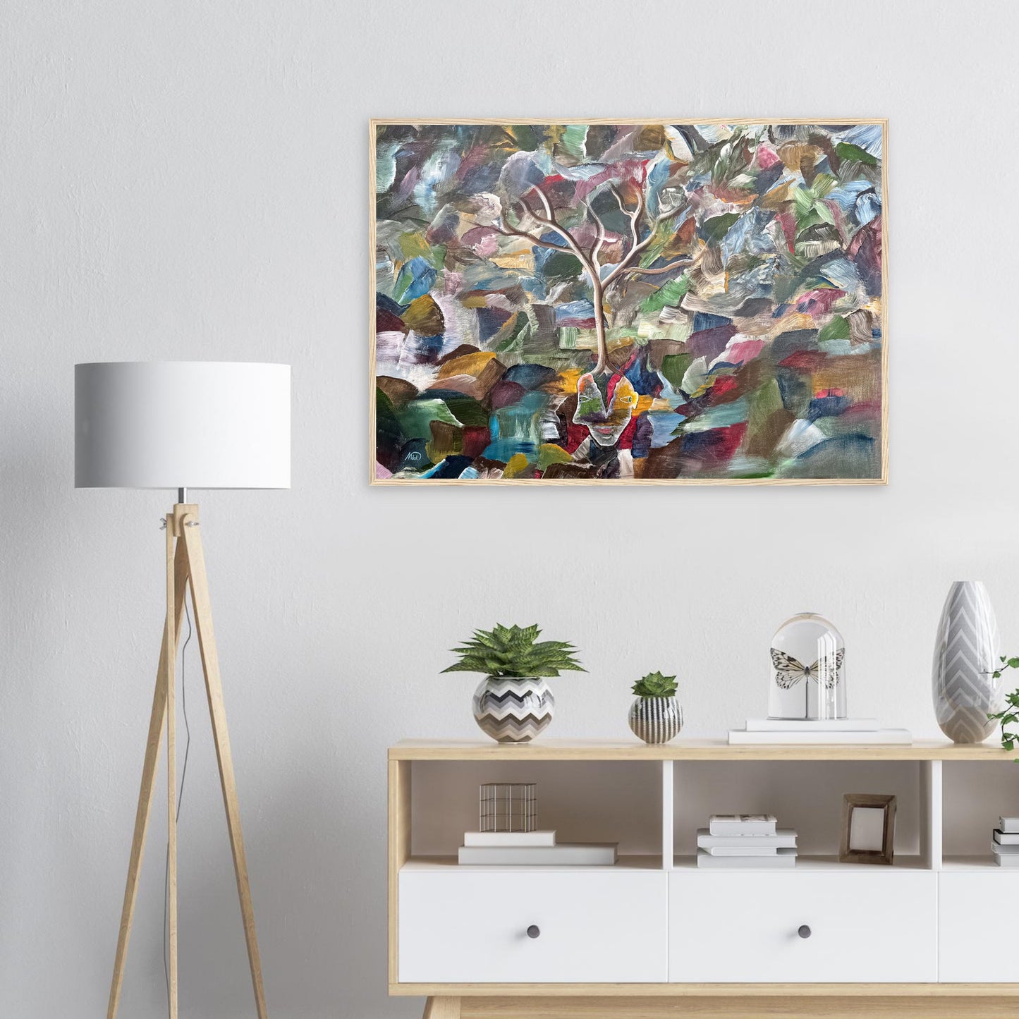 Wooden Frame Print - Elegant Semi-Glossy Art Poster over a tv stand
